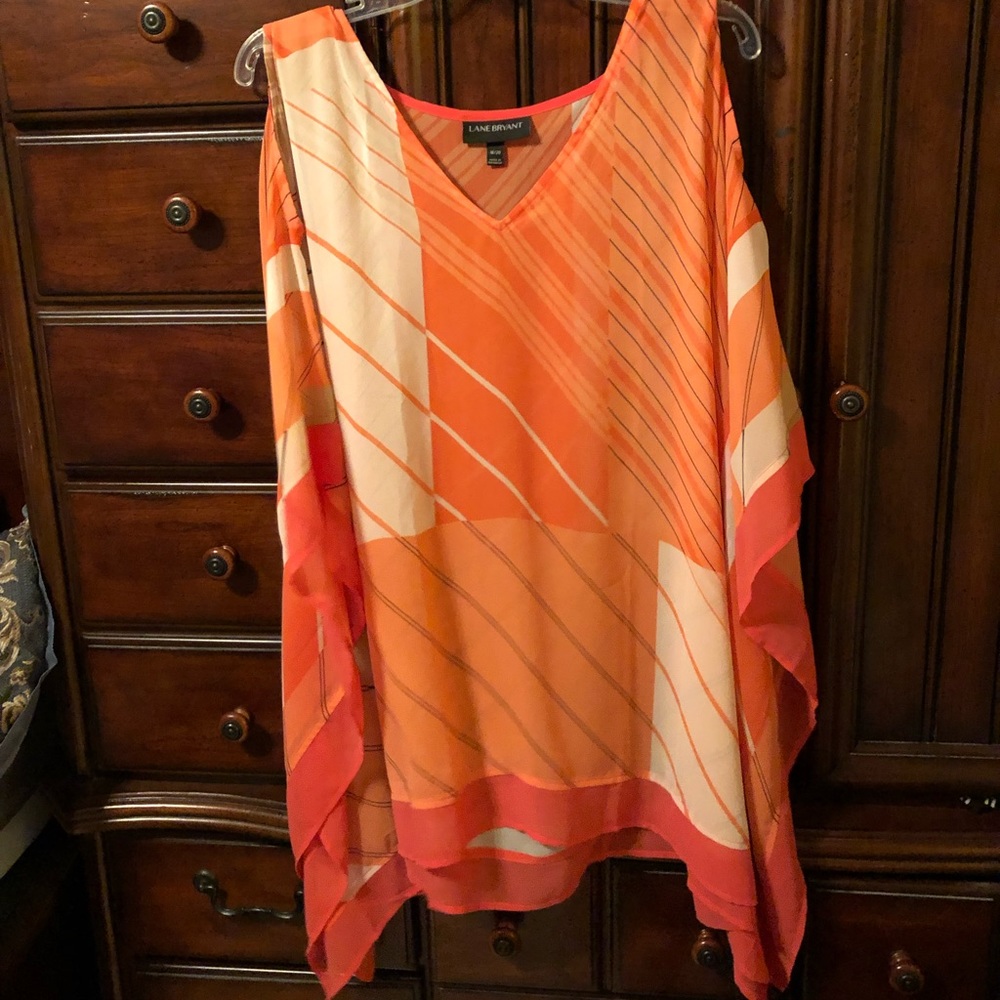 Coral, orange, beige, & white sheer flowy tunic